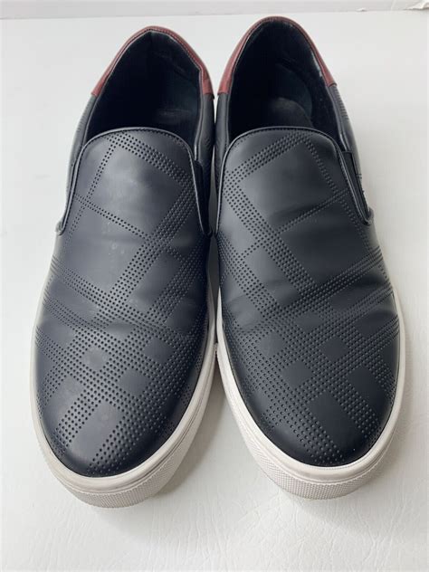 burberry perforated check leather slip on trainers|Burberry Check and leather.